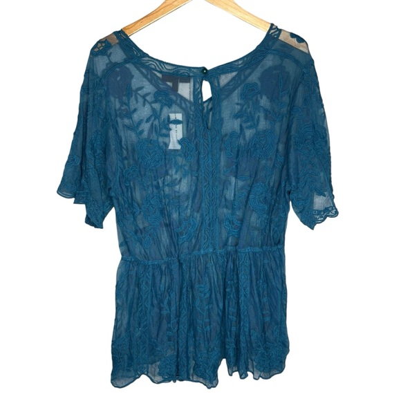 Lane Bryant Teal Embroidered Blouse NWT women’s plus size 18 / 20 sheer lace - Picture 2 of 4